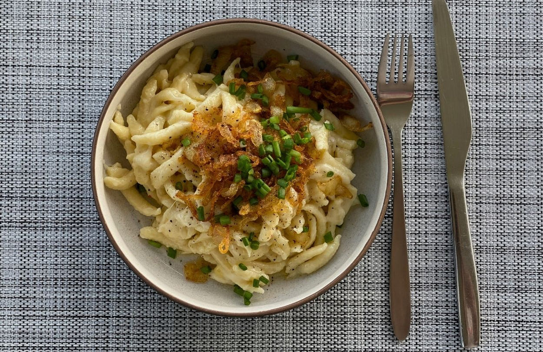Austrian cheese spaetzle with roasted onions