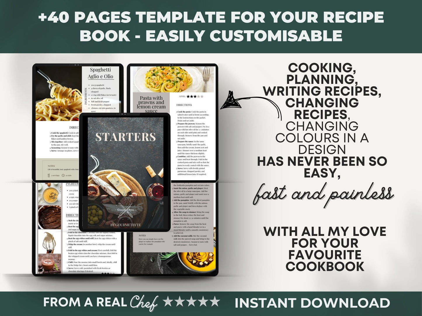 Customisable recipe book, easily sort and fill in recipes and recipe cards