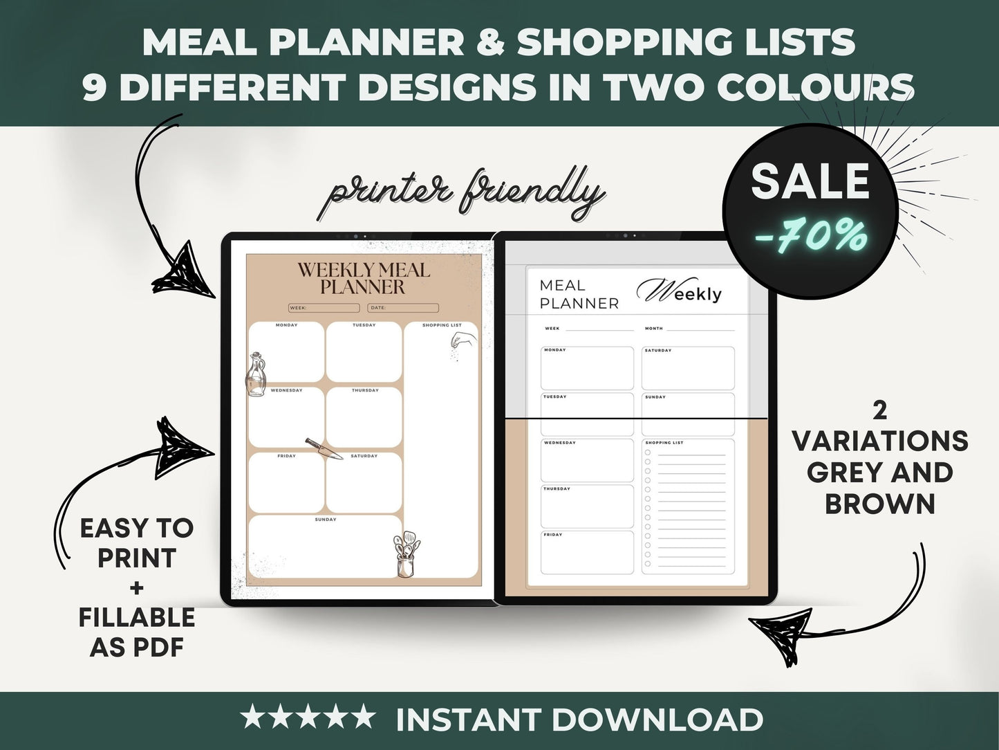 Meal Planner PDF, Grocery List Editable, meal planner template, grocery list printable, meal planner editable, Meal planner Week, Mealplan,